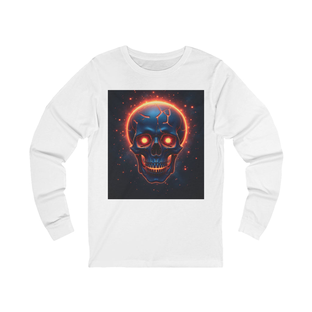 Fiery Neon Skull Long Sleeve Tee | Glowing Skull Artwork Tee