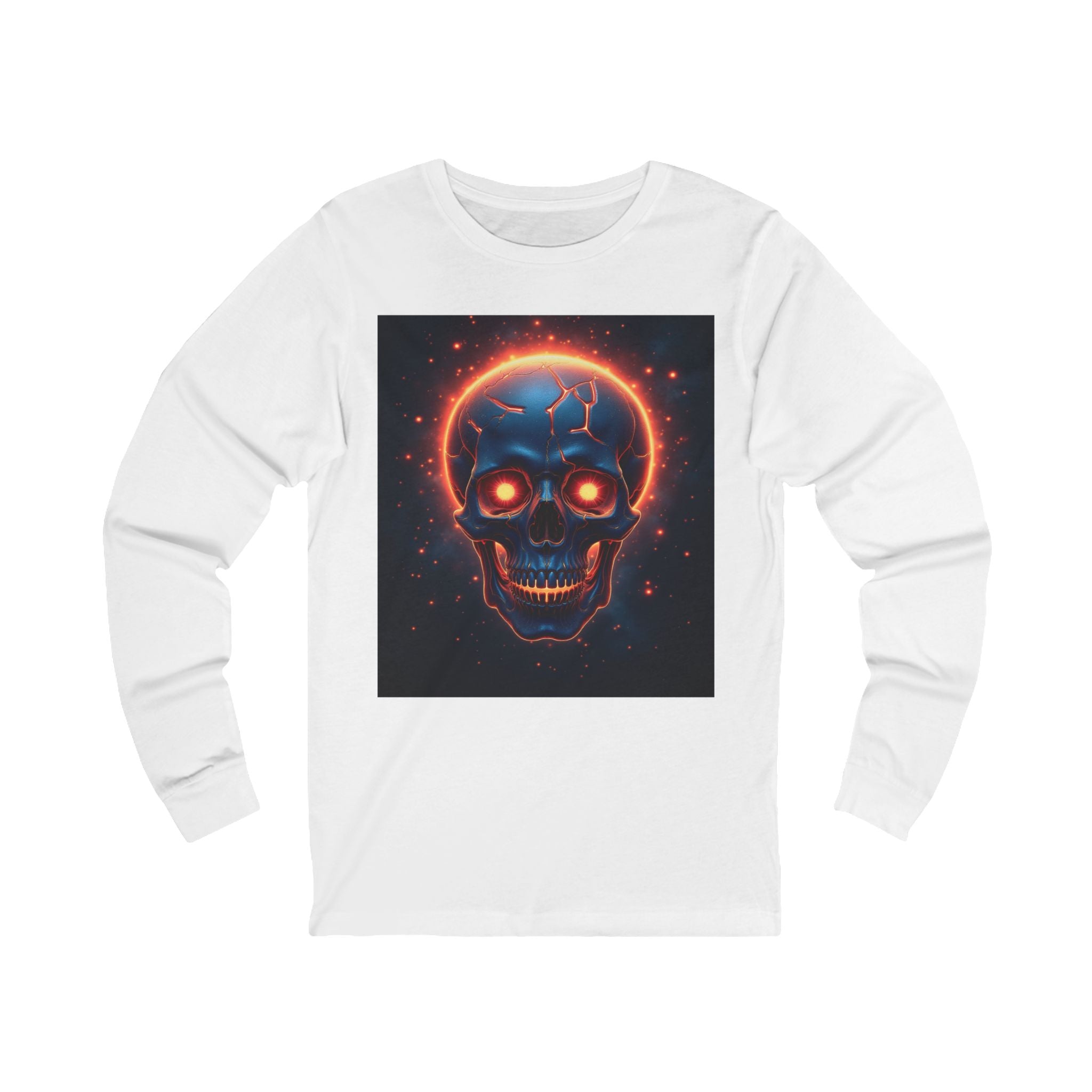 Fiery Neon Skull Long Sleeve Tee | Glowing Skull Artwork Tee